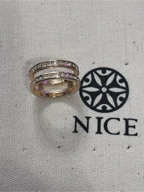 Gold-Tone Double Row Crystal Ring